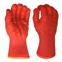 Heat Flame Resistant Aramid Shell Poly/Cotton Liner 2 sides Silicone Pattern BBQ Grill Oven Mitt Gloves